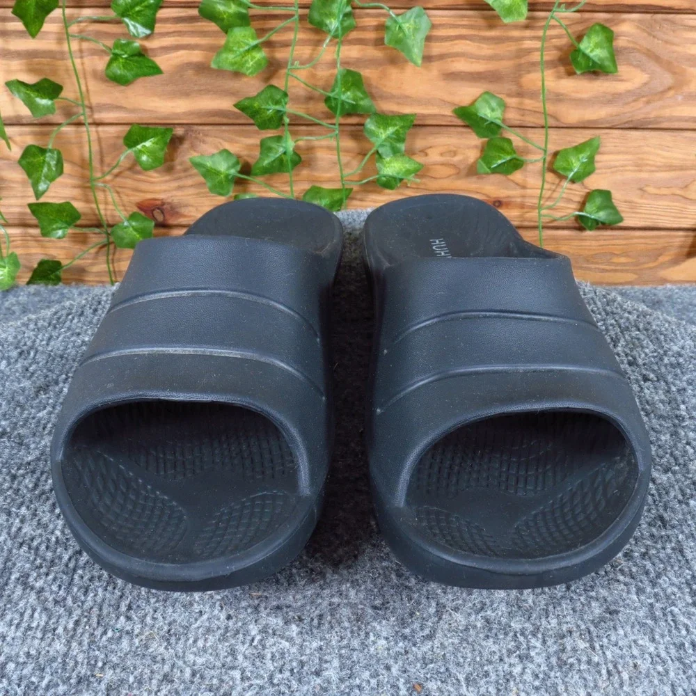 HUHV Recovery Slides Mens Sandals Size 11 Casual Post-Workout Comfort Black Foam